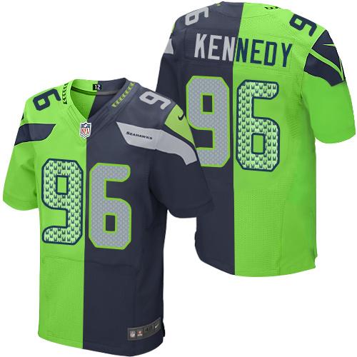Nike Seahawks #96 Cortez Kennedy Steel Blue/Green Men's Stitched NFL Elite Split Jersey